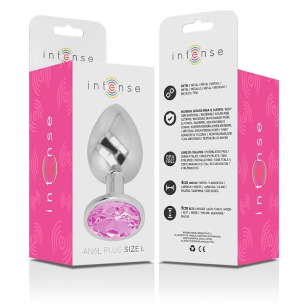 INTENSE - ALUMINUM METAL ANAL PLUG WITH PINK CRYSTAL SIZE L 7
